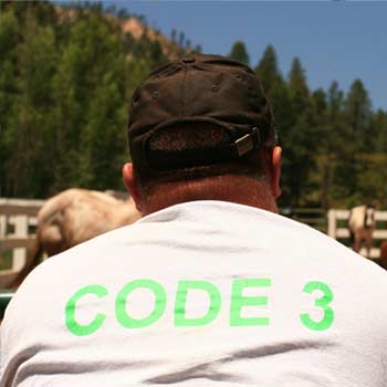 Man wearing Code 3 tshirt