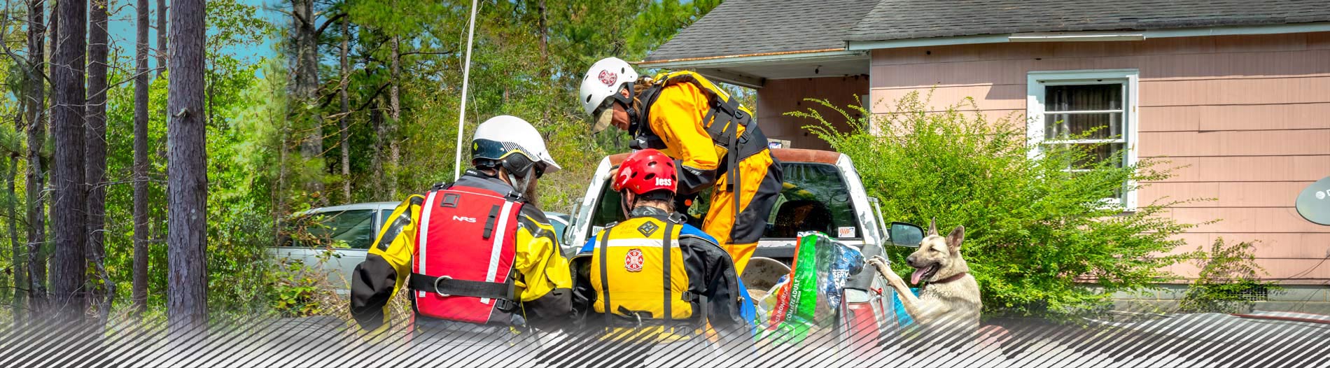 Volunteers at rescue truck